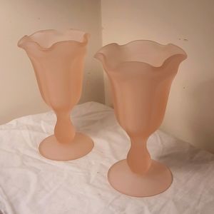 Peach / light pink frosted glass ice cream glasses beautiful pair
